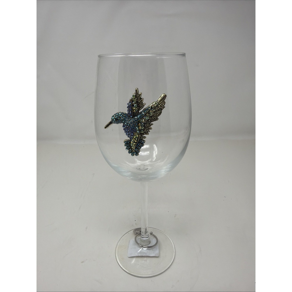 The Queens JEWELED WINE GLASS BEAUTIFUL HUMMING BIRD
